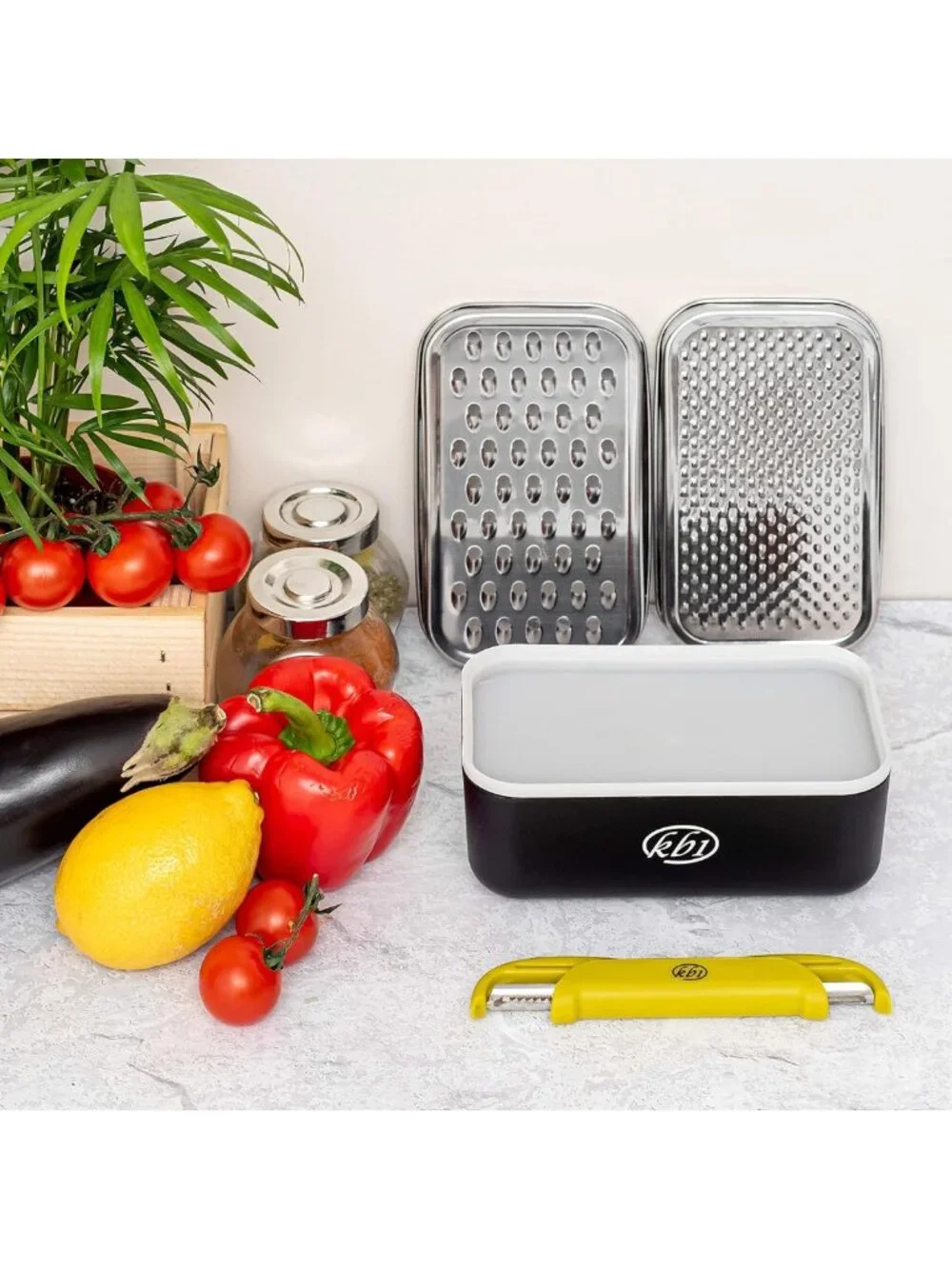 Multi-Function Cheese Grater Set with Container & Lid - Stainless Steel Kitchen